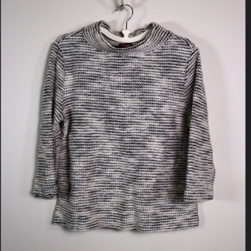 Vince Camuto Cream Black Sparkle Striped Sweater Medium 3/4 Sleeve